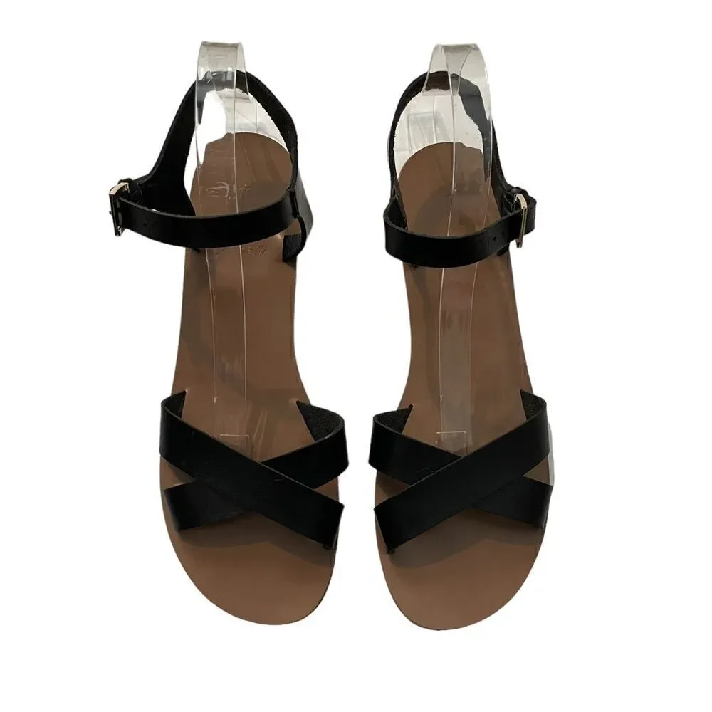 J. CREW Black Criss Cross Leather Sandals Size 10
